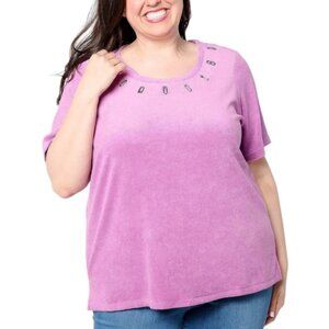 Denim & Co. Women's Mauve Stud Beach Knit Terry Short Sleeve Coverup Top Size 2X